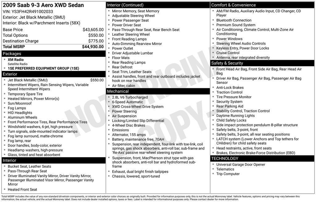 Used 2009 Saab 9-3 Aero image 2