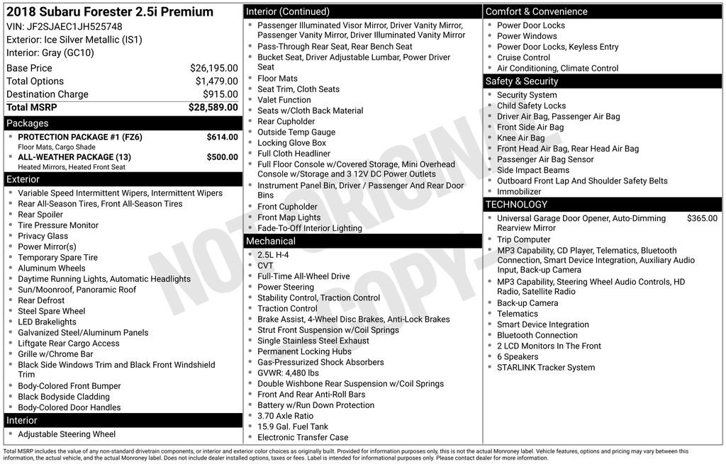 Used 2018 Subaru Forester 2.5i Premium w/ Protection Package #1 image 14