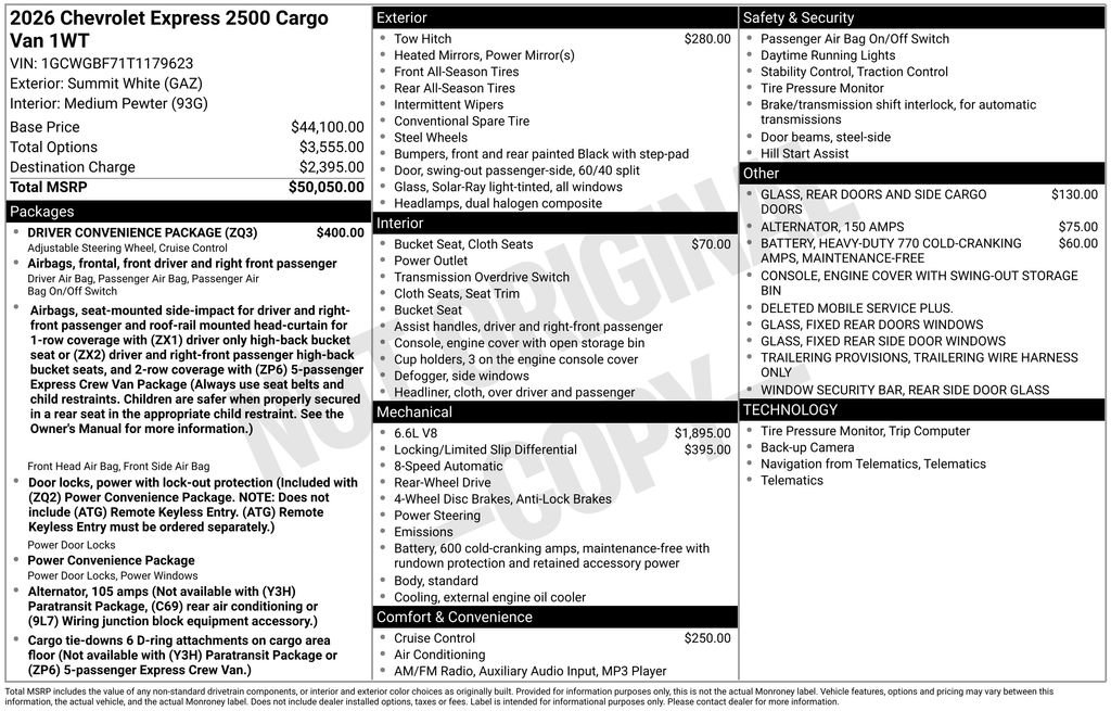 New 2026 Chevrolet Express 2500 Extended w/ Driver Convenience Package RWD image 10