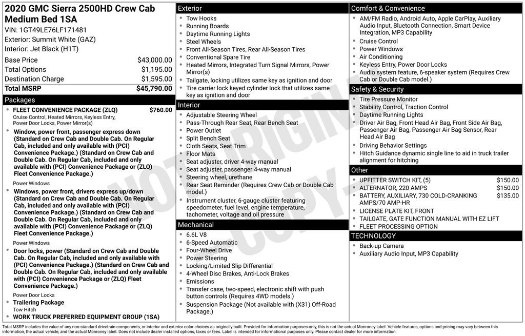 Certified 2020 GMC Sierra 2500 4x4 Crew Cab w/ Fleet Convenience Package image 6