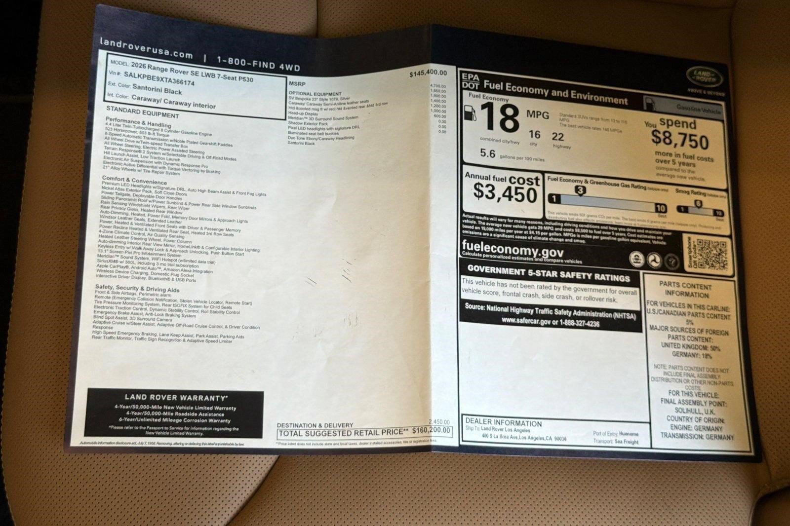 New 2026 Land Rover Range Rover Long Wheelbase SE AWD/4WD image 30