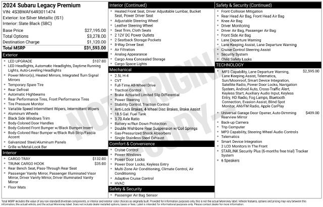 Certified 2024 Subaru Legacy Premium AWD/4WD image 35
