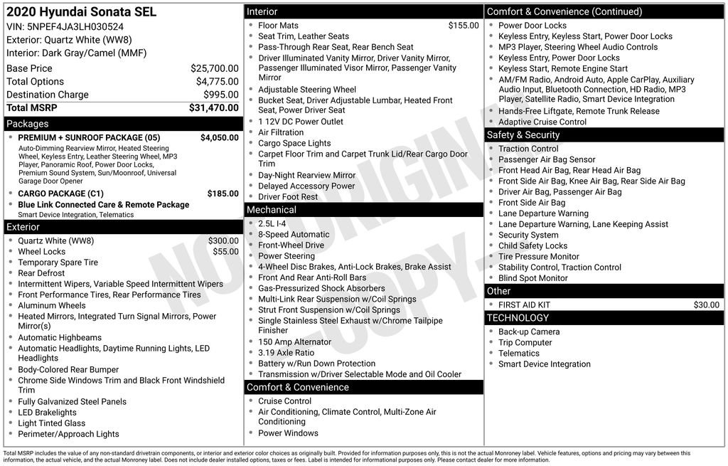 Used 2020 Hyundai Sonata SEL w/ Premium + Sunroof Package image 6