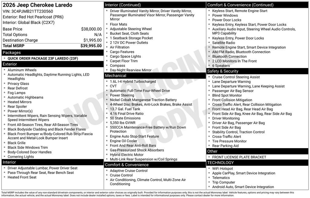 New 2026 Jeep Cherokee Laredo AWD/4WD image 3