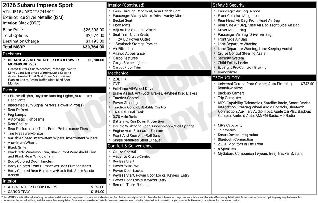 New 2026 Subaru Impreza 2.0i Sport AWD/4WD image 6