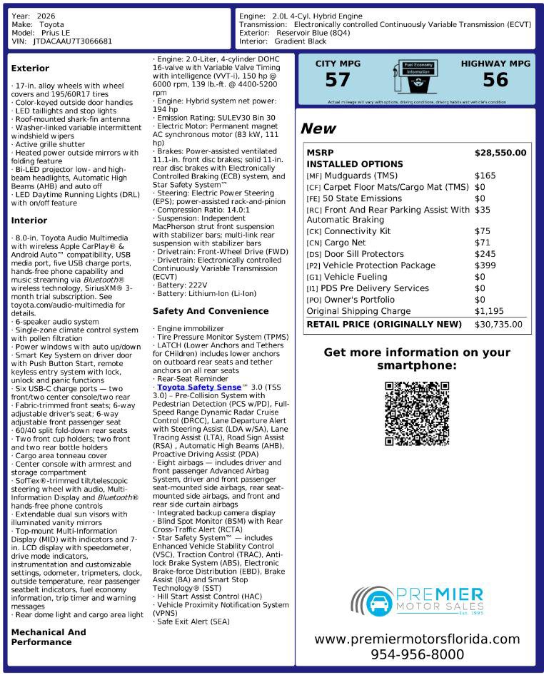 Used 2026 Toyota Prius LE FWD image 2
