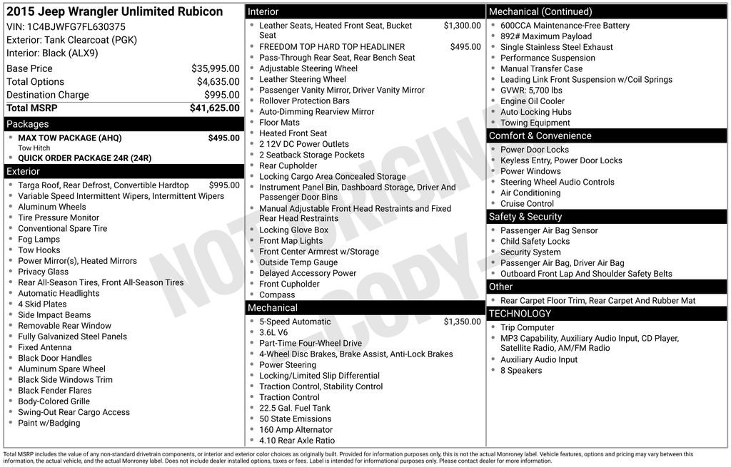 Used 2015 Jeep Wrangler Unlimited Rubicon w/ Max Tow Package AWD/4WD image 14