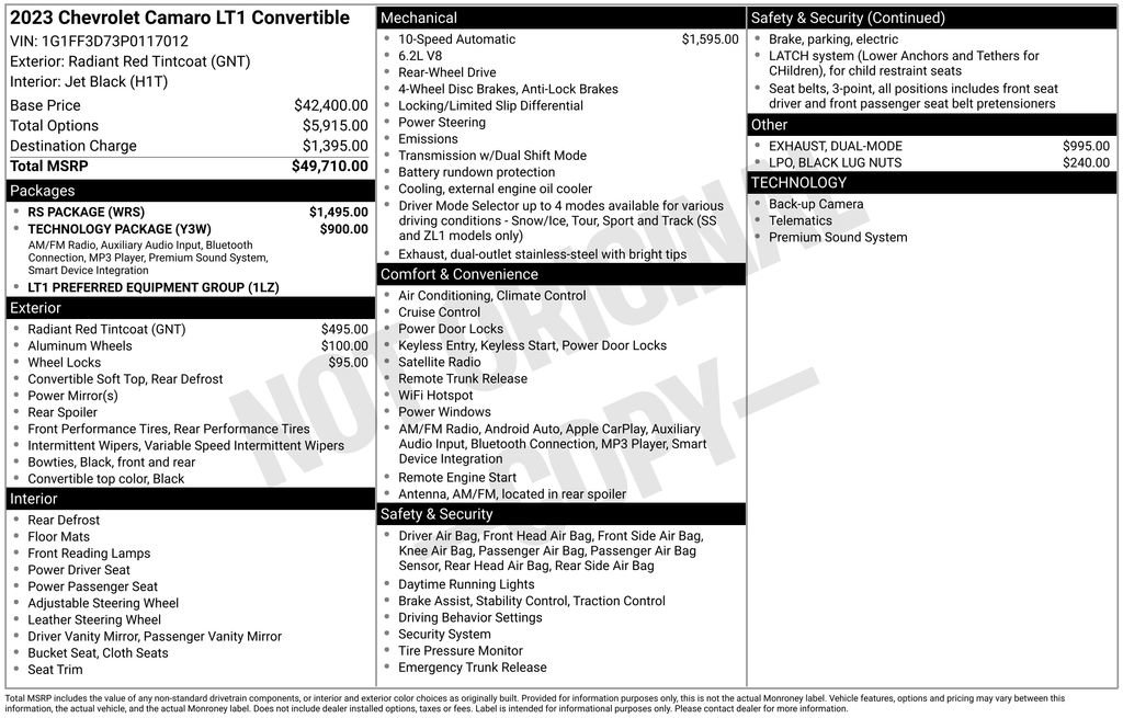 Used 2023 Chevrolet Camaro LT w/ RS Package image 4