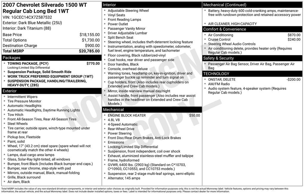 Used 2007 Chevrolet Silverado 1500 W/T w/ Towing Package RWD image 4