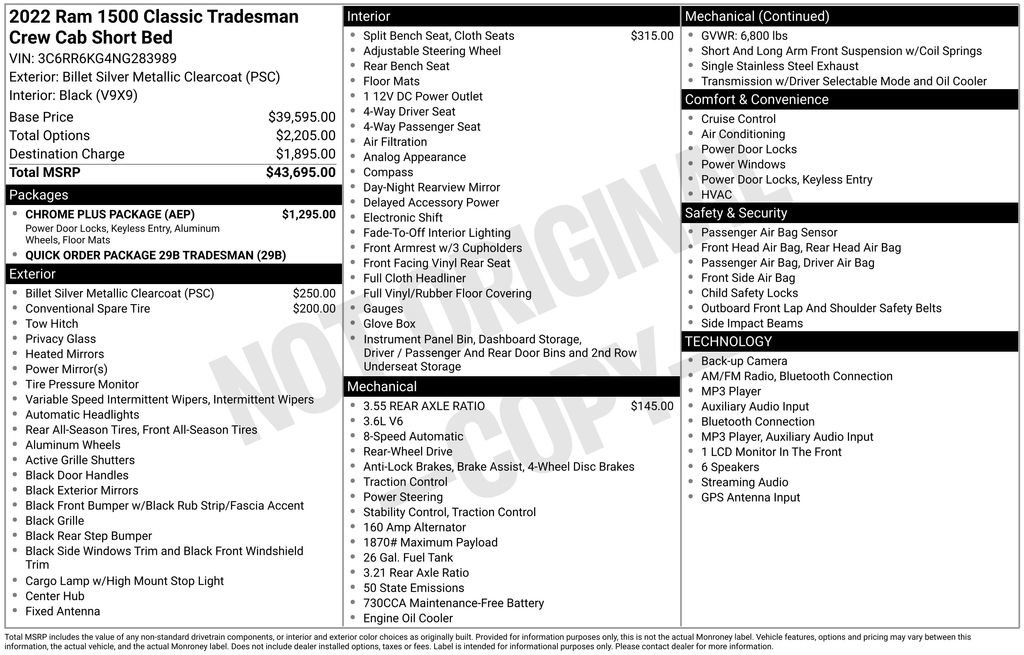 Used 2022 RAM 1500 Tradesman w/ Chrome Plus Package RWD image 56