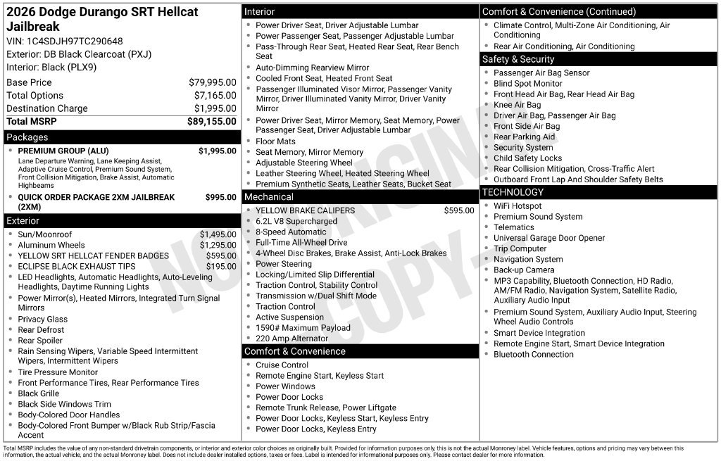New 2026 Dodge Durango SRT Hellcat w/ Premium Group AWD/4WD image 50