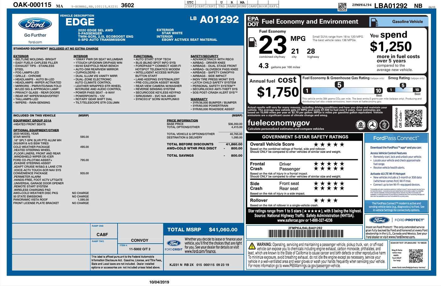 Used 2020 Ford Edge SEL w/ Convenience Package AWD/4WD image 1