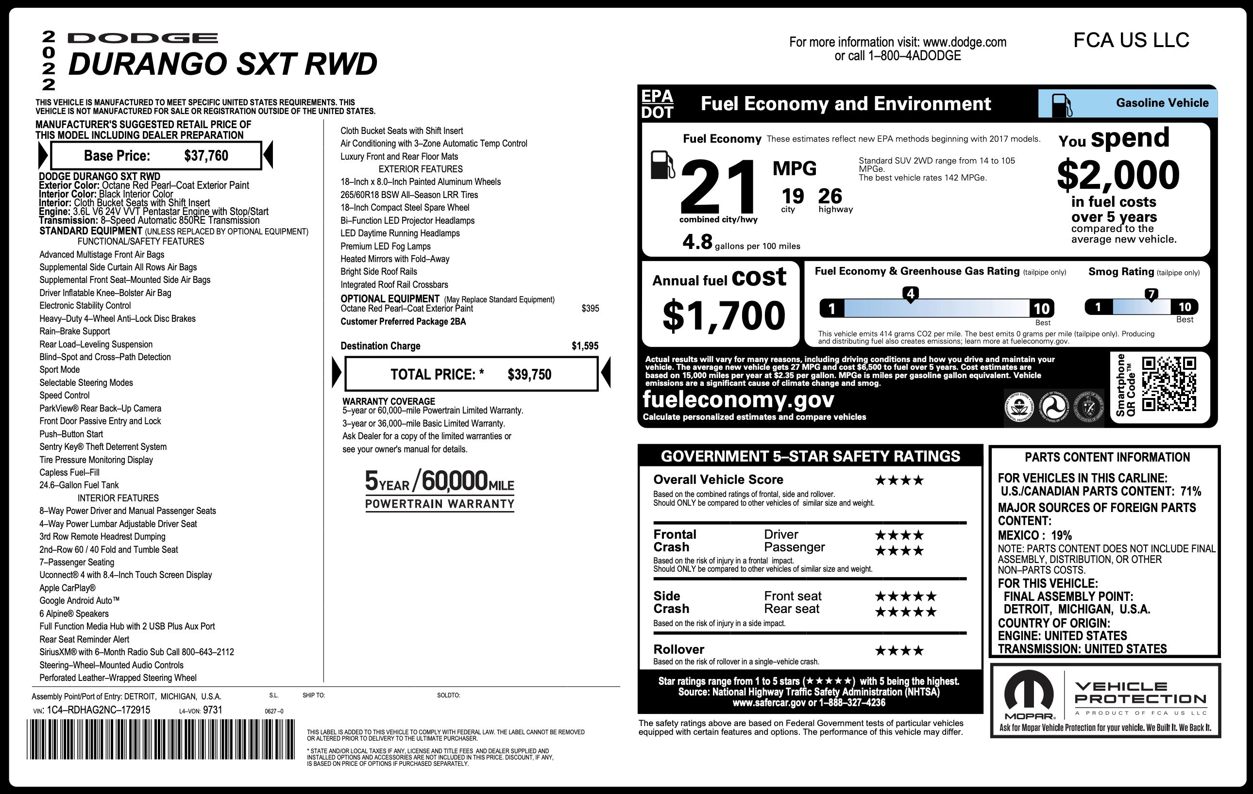 Used 2022 Dodge Durango SXT RWD image 3