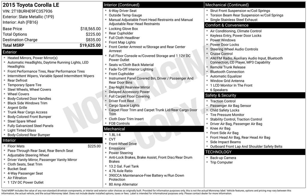 Used 2015 Toyota Corolla LE FWD image 16