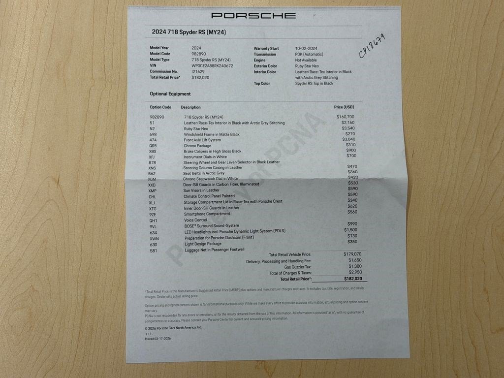 Used 2024 Porsche 718 Boxster Spyder RS w/ Light Design Package RWD image 36
