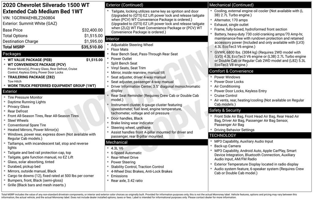Used 2020 Chevrolet Silverado 1500 W/T w/ WT Value Package RWD image 6
