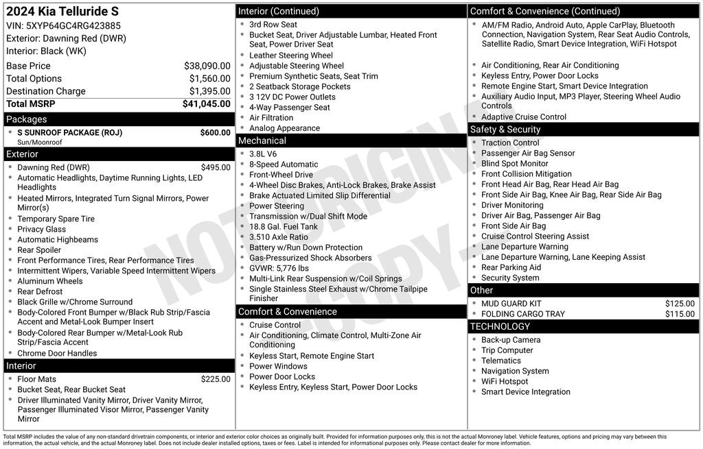 Used 2024 Kia Telluride S w/ S Sunroof Package FWD image 40