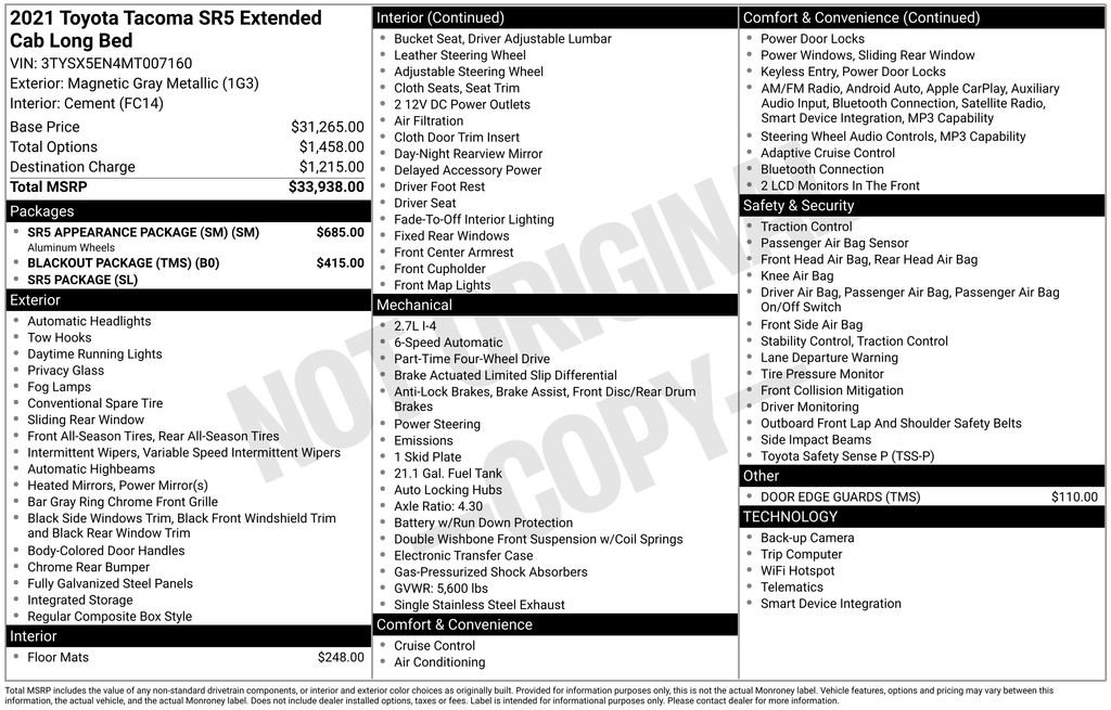 Used 2021 Toyota Tacoma SR5 w/ SR5 Appearance Package (SM) AWD/4WD image 33