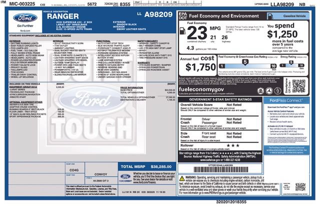 Certified 2020 Ford Ranger Lariat w/ Equipment Group 501A Mid RWD image 36