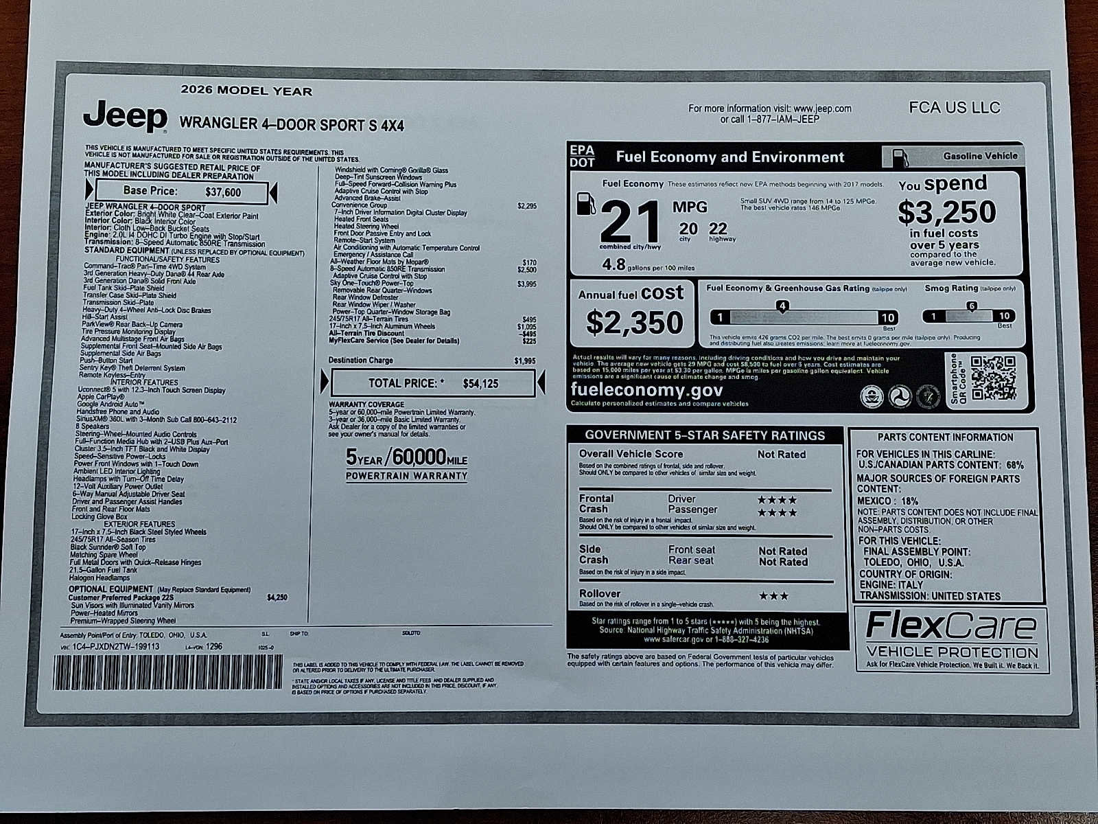 New 2026 Jeep Wrangler Unlimited Sport image 18