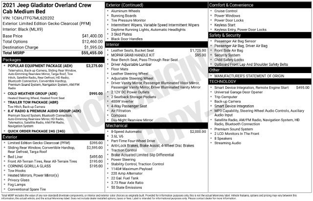 Used 2021 Jeep Gladiator Overland w/ Popular Equipment Package AWD/4WD image 34