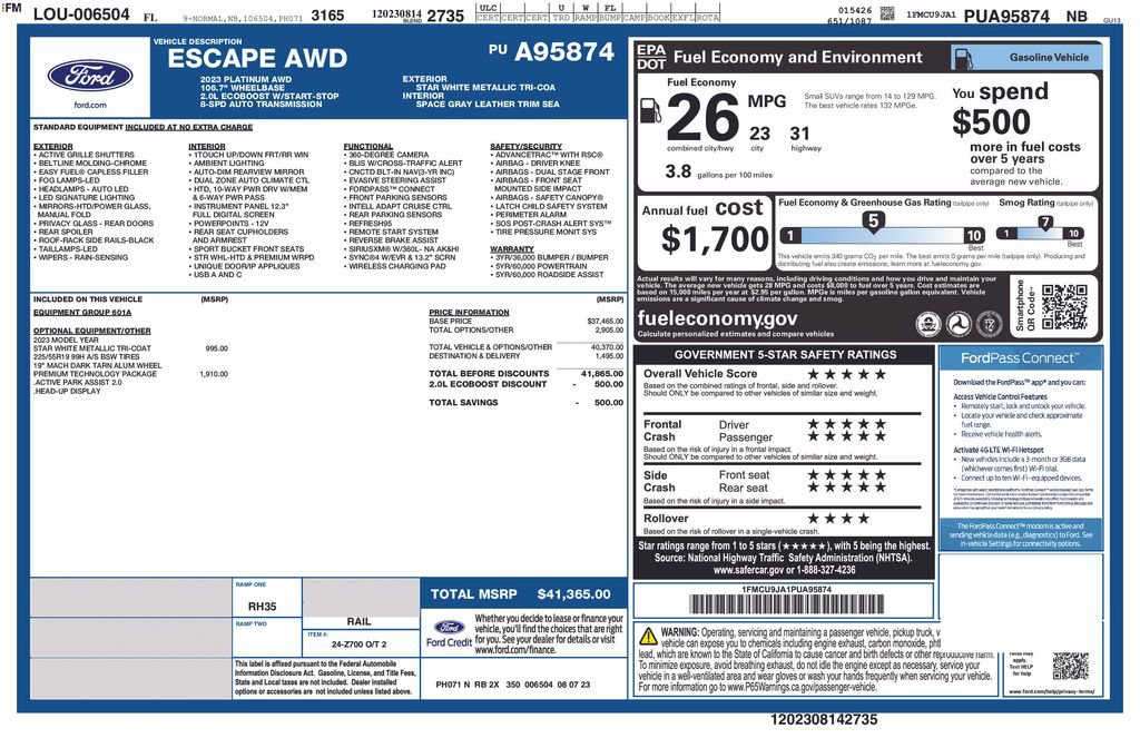 Used 2023 Ford Escape Platinum w/ Premium Technology Package AWD/4WD image 12