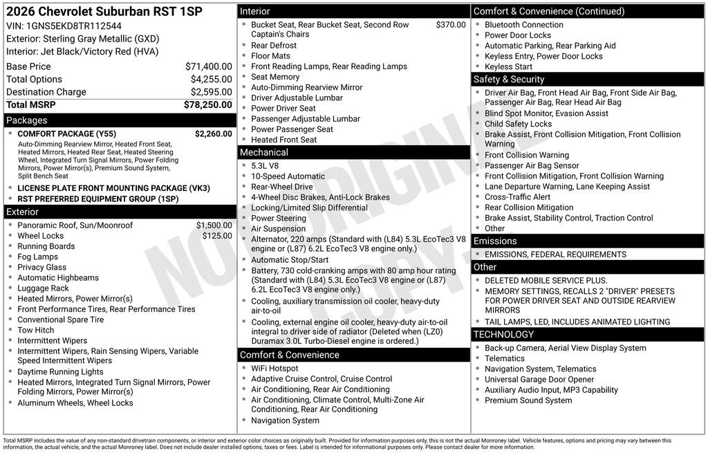 New 2026 Chevrolet Suburban RST w/ Comfort Package image 26