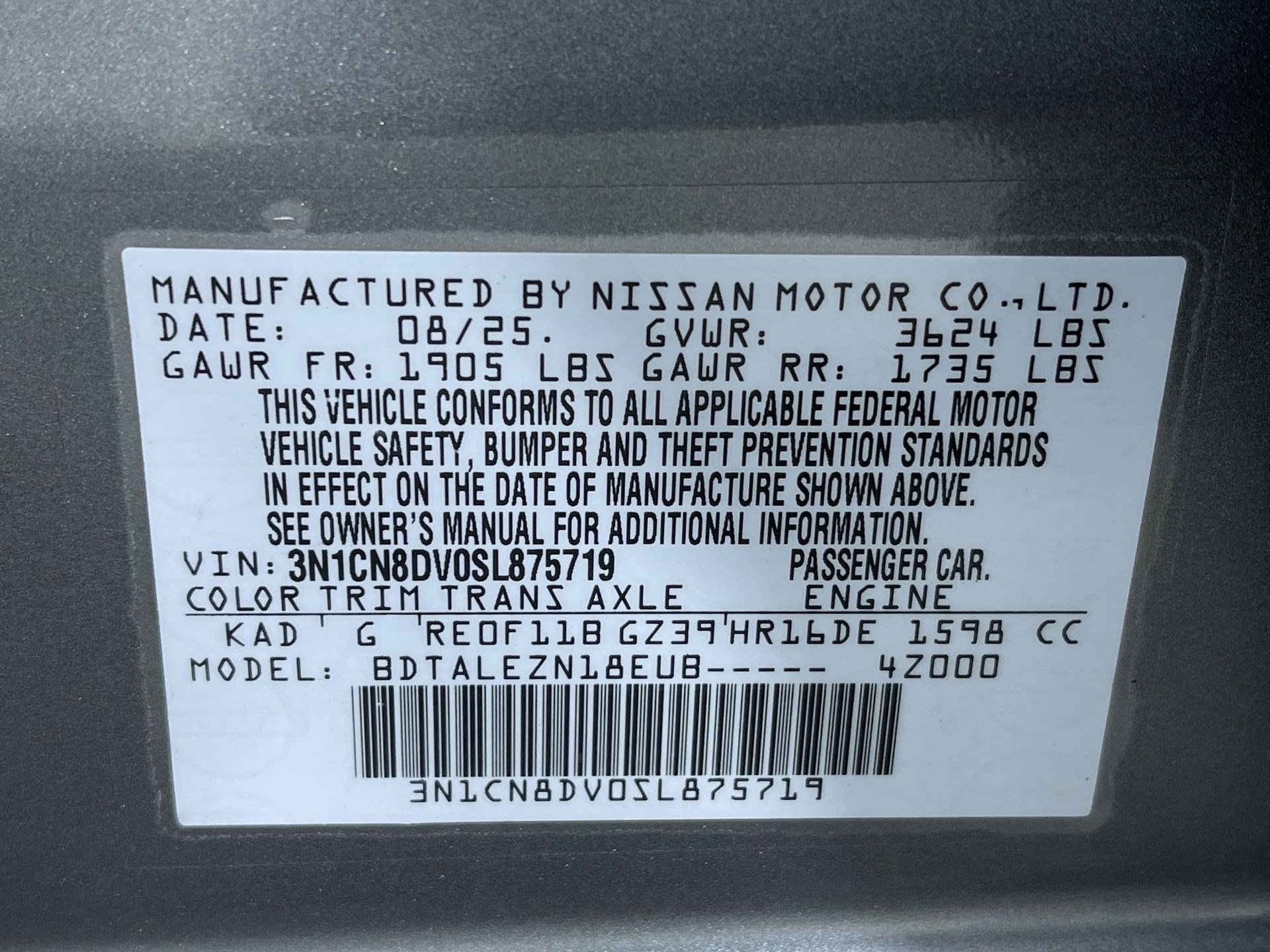 Certified 2025 Nissan Versa S w/ Trunk Package FWD image 12