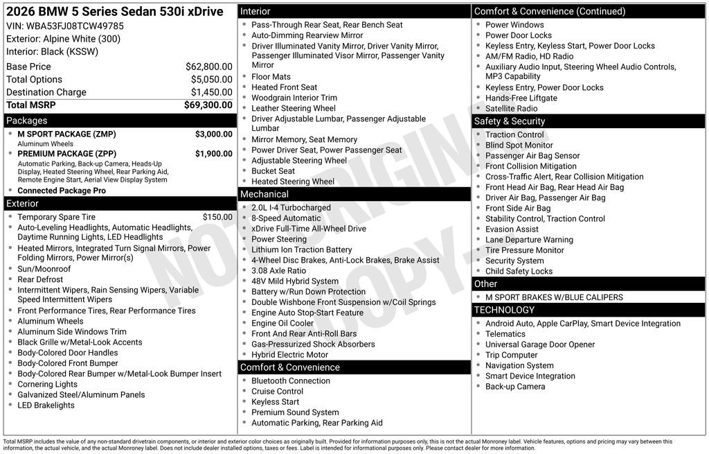 New 2026 BMW 530i xDrive w/ M Sport Package AWD/4WD image 2