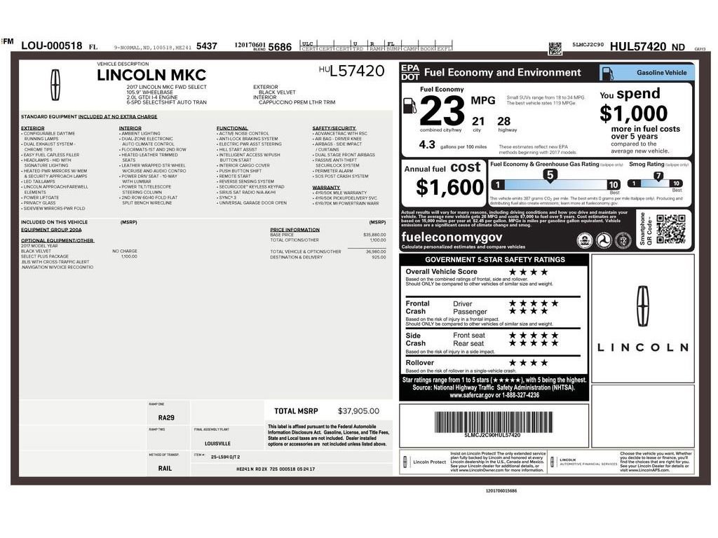 Used 2017 Lincoln MKC Select w/ Select Plus Package image 2