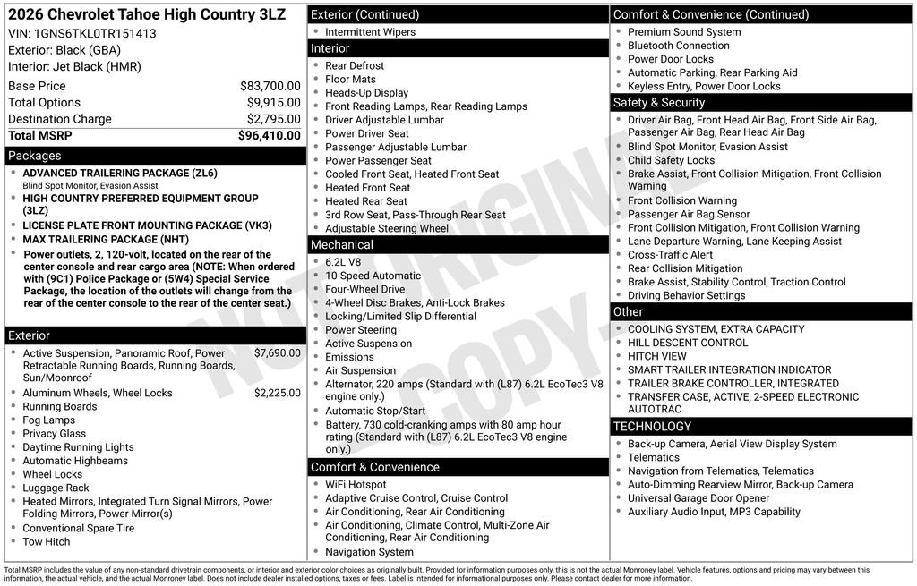 New 2026 Chevrolet Tahoe High Country AWD/4WD image 6