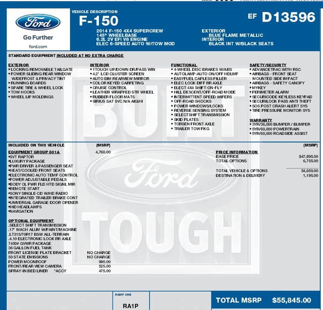 Used 2014 Ford F150 Raptor w/ Equipment Group 801A Luxury AWD/4WD image 4