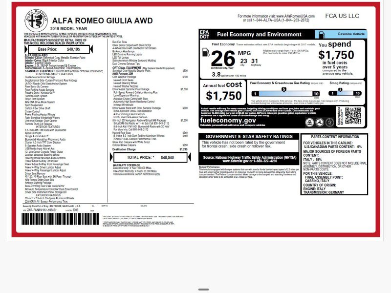 Used 2019 Alfa Romeo Giulia AWD image 2