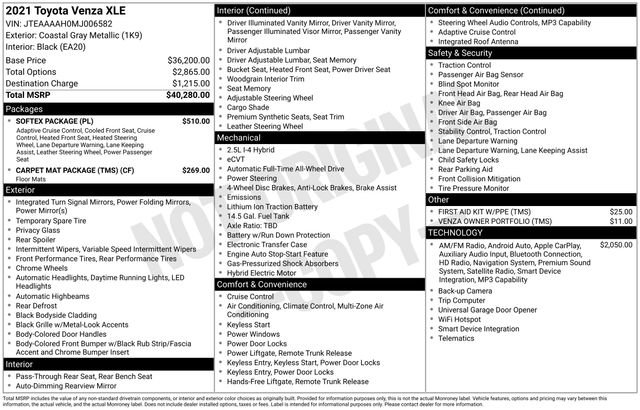 Used 2021 Toyota Venza XLE w/ Softex Package AWD/4WD image 28