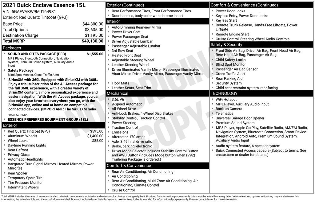 Certified 2021 Buick Enclave Essence w/ Sound and Sites Package AWD/4WD image 32