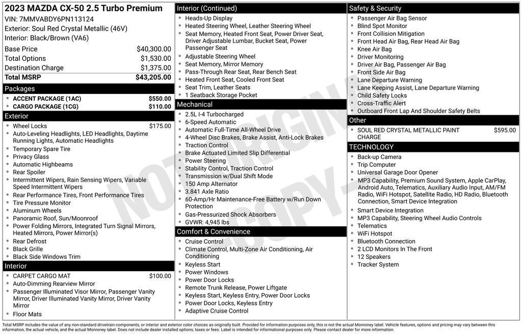 Used 2023 MAZDA CX-50 AWD 2.5 Turbo w/ Accent Package image 40