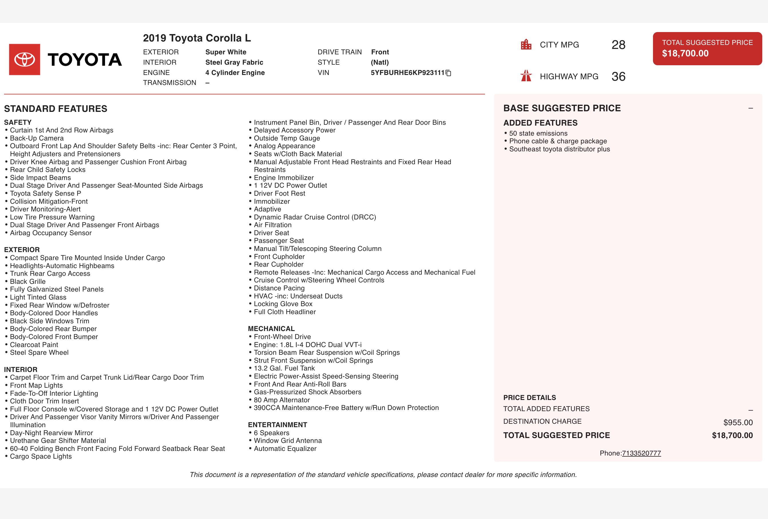 Used 2019 Toyota Corolla L FWD image 3