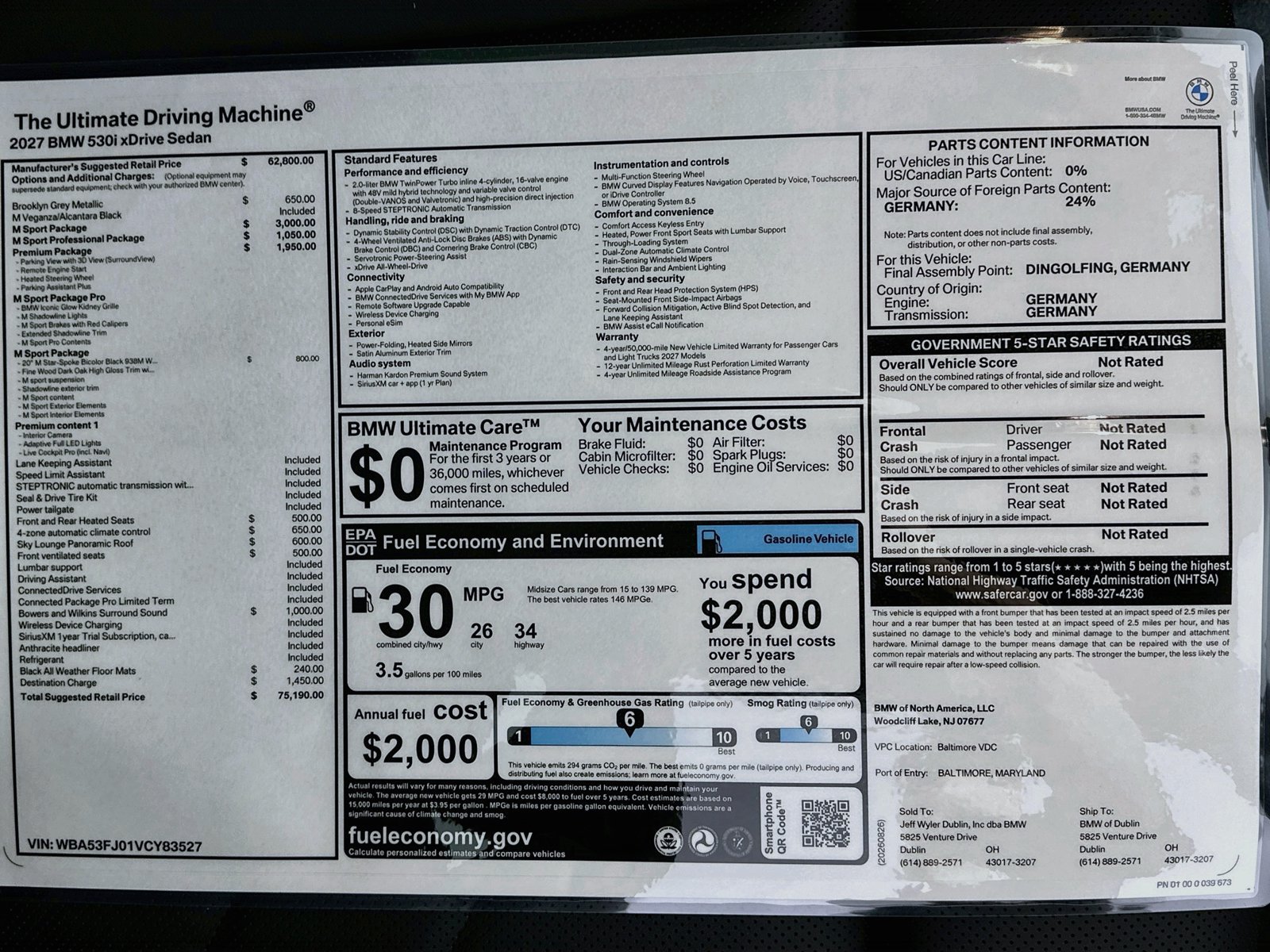 New 2027 BMW 530i xDrive w/ M Sport Package AWD/4WD image 48