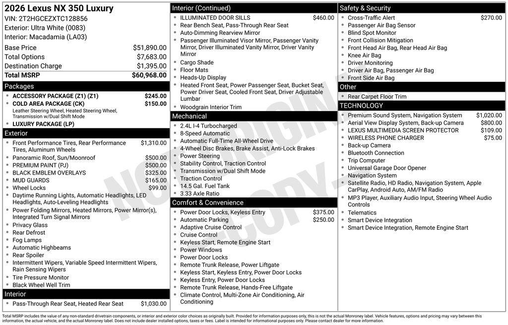 New 2026 Lexus NX 350 AWD w/ Accessory Package (Z1) image 4