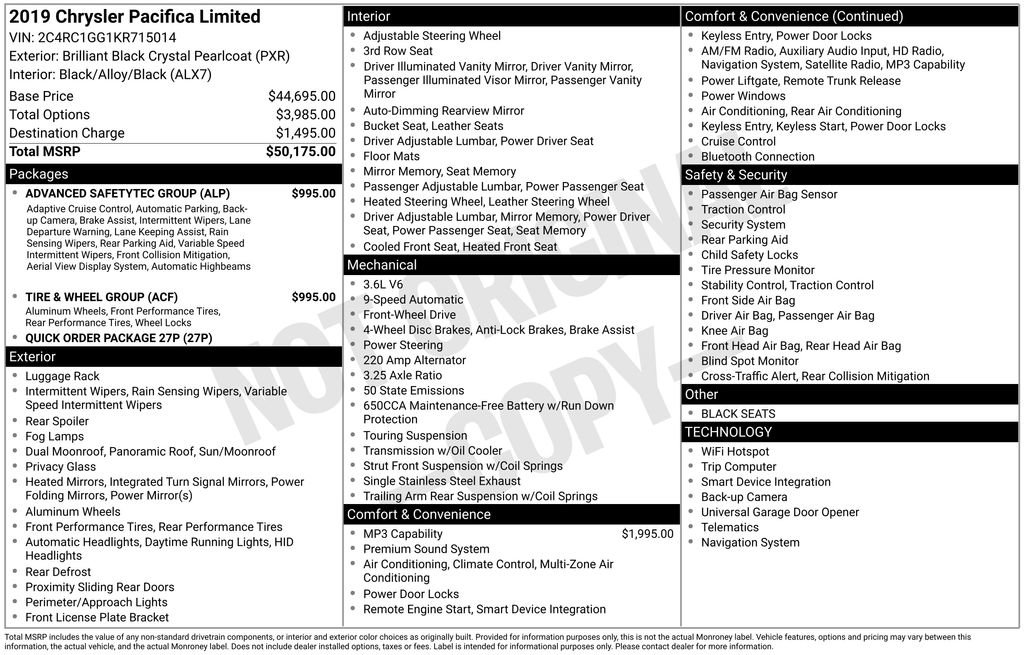 Used 2019 Chrysler Pacifica Limited w/ Tire & Wheel Group image 7