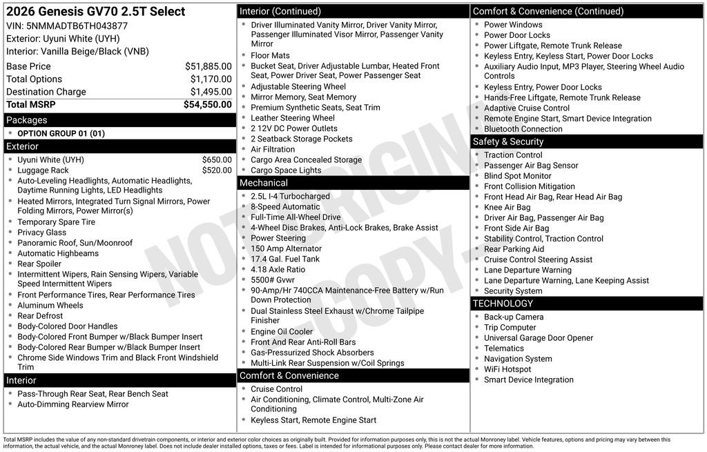 Used 2026 Genesis GV70 2.5T Select image 2