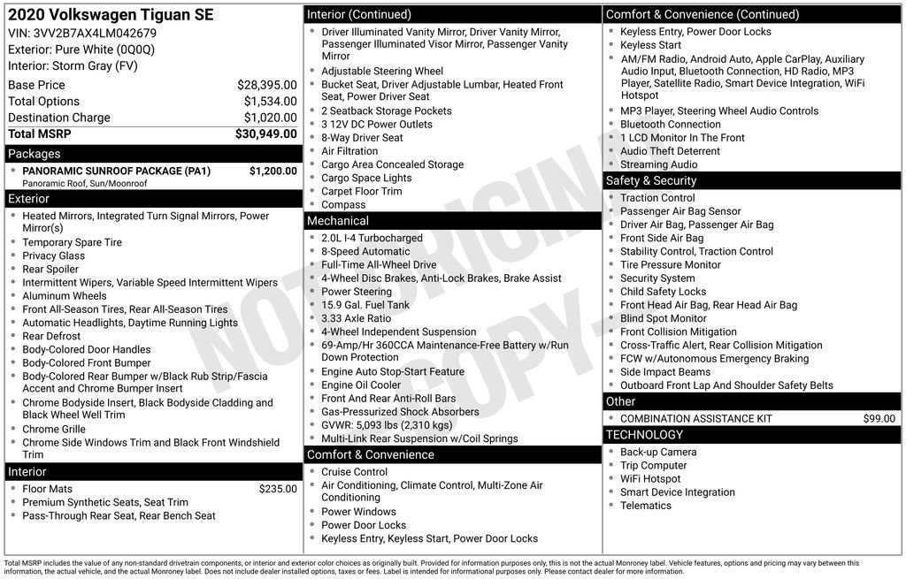 Used 2020 Volkswagen Tiguan SE w/ Panoramic Sunroof Package image 3