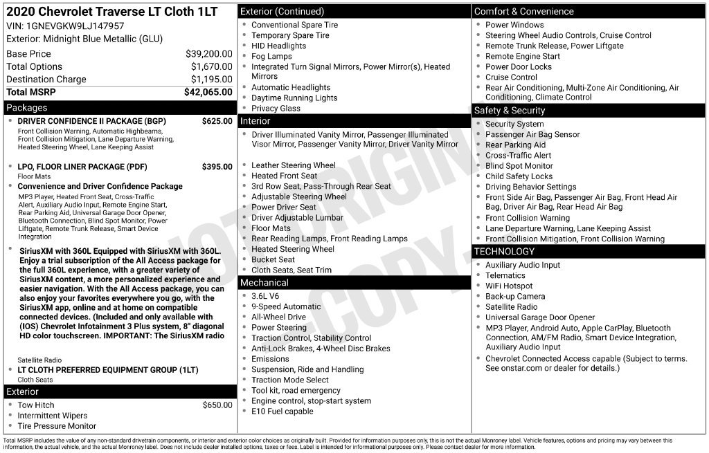 Used 2020 Chevrolet Traverse LT w/ Driver Confidence II Package AWD/4WD image 6
