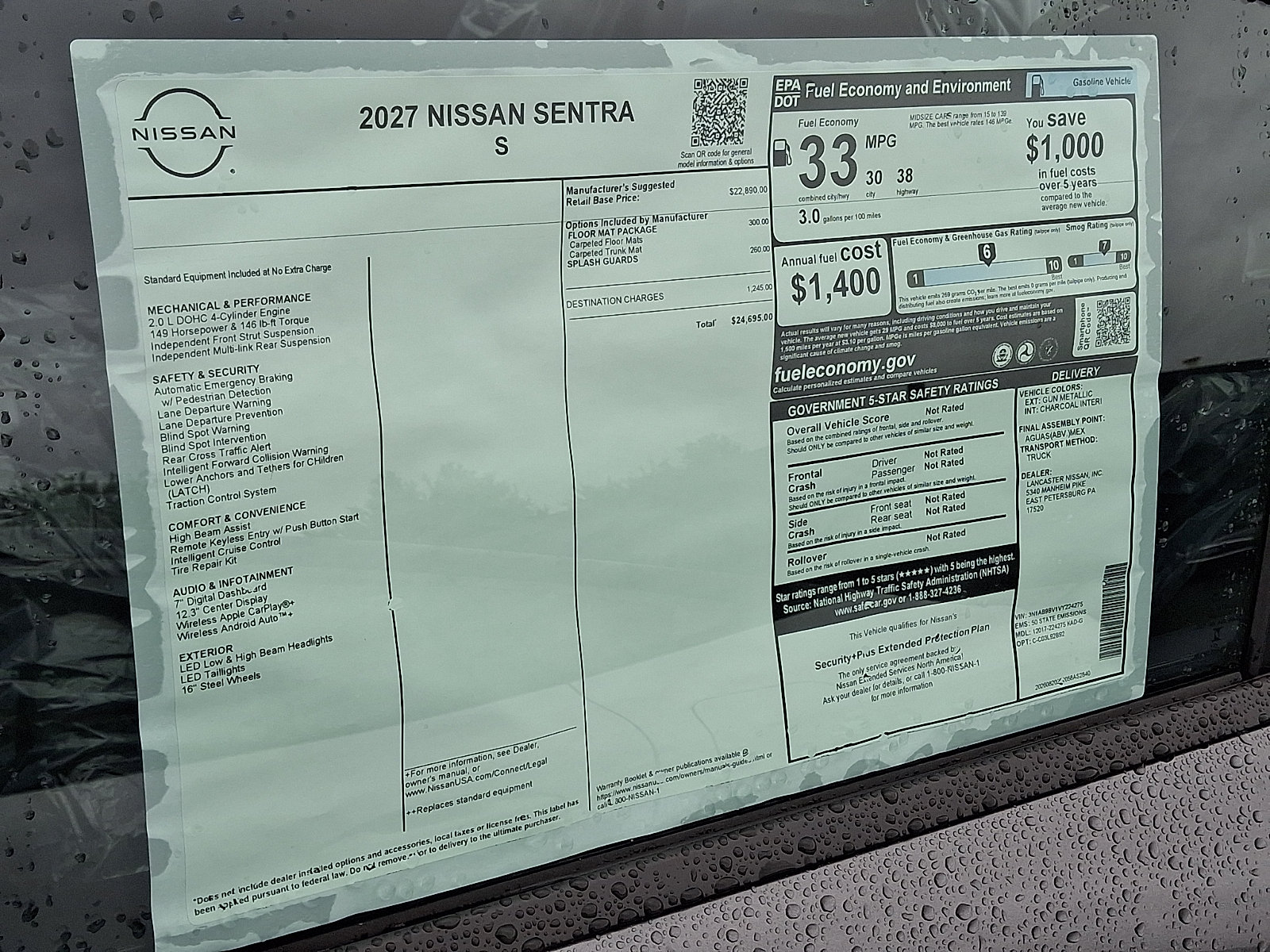 New 2027 Nissan Sentra S w/ Floor Mat Package FWD image 6