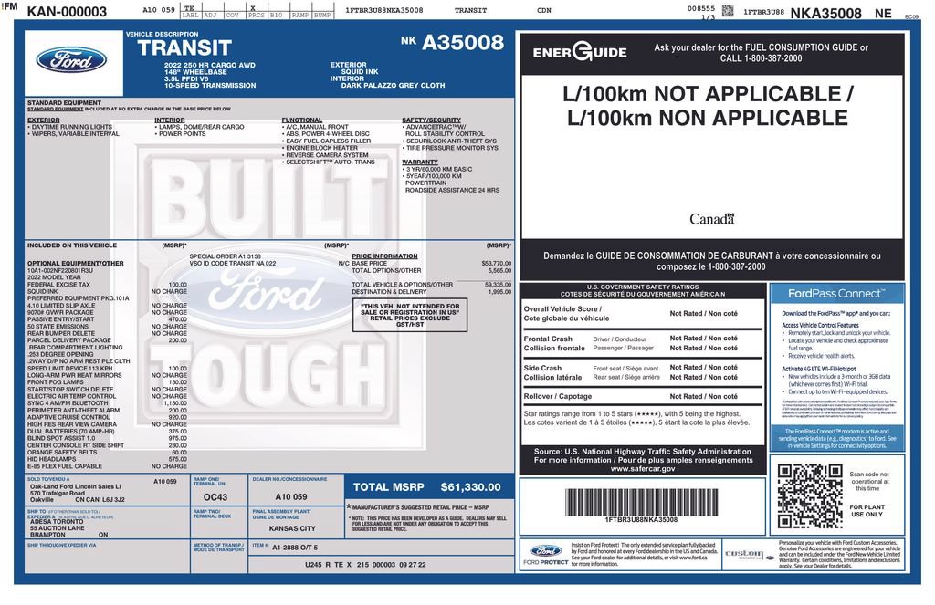 Used 2022 Ford Transit 250 148 High Roof Extended AWD w/ Parcel Delivery Package image 24