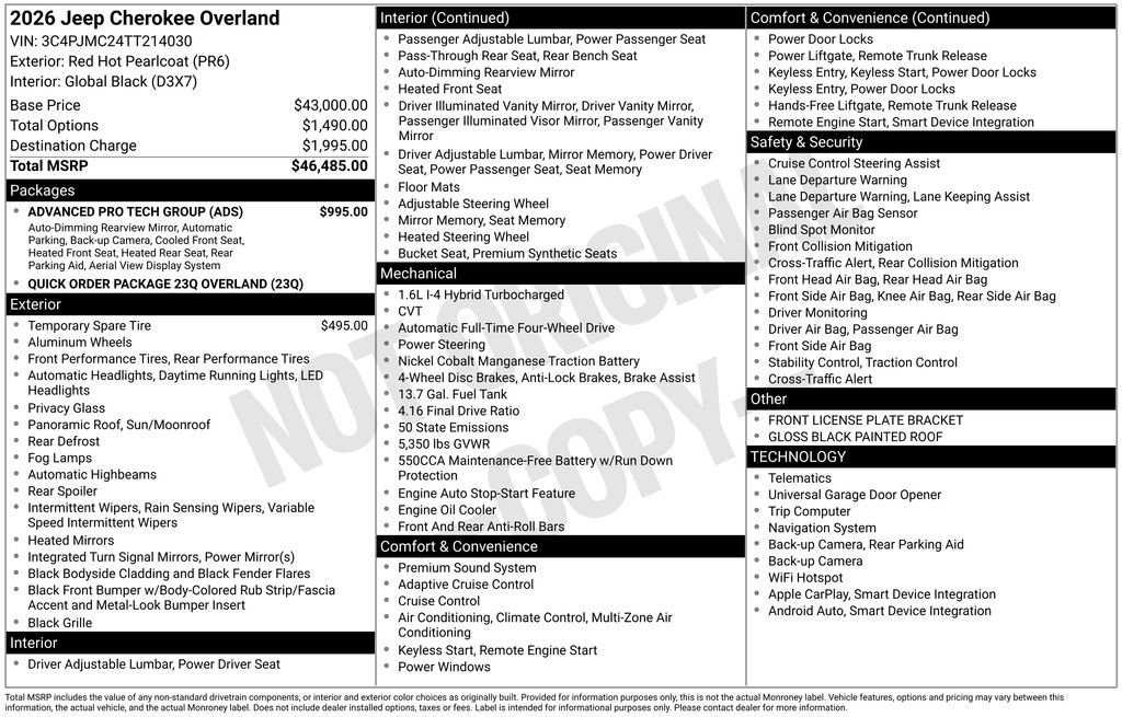 New 2026 Jeep Cherokee Overland w/ Advanced Pro Tech Group image 5