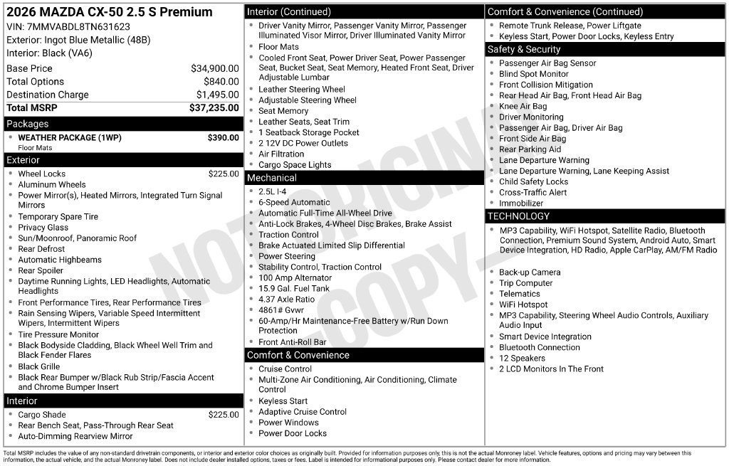 New 2026 MAZDA CX-50 AWD 2.5 S w/ Weather Package image 2