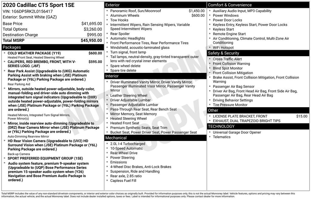 Used 2020 Cadillac CT5 Sport w/ Cold Weather Package image 7