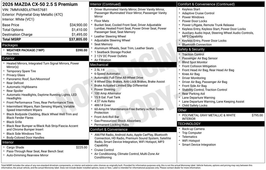 New 2026 MAZDA CX-50 AWD 2.5 S w/ Weather Package image 2