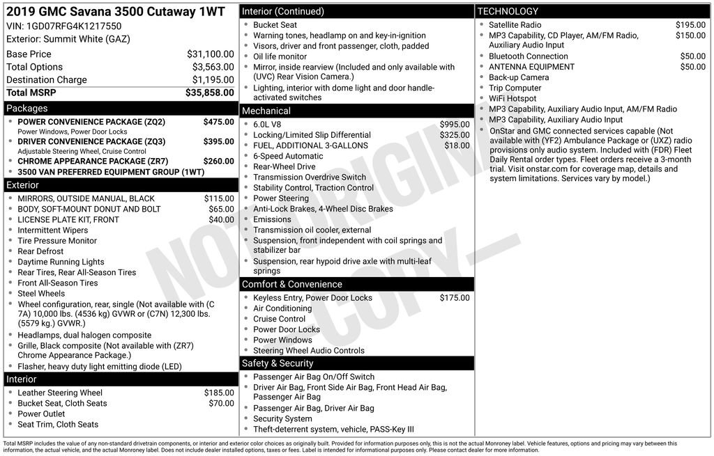 Used 2019 GMC Savana 3500 w/ Power Convenience Package RWD image 20